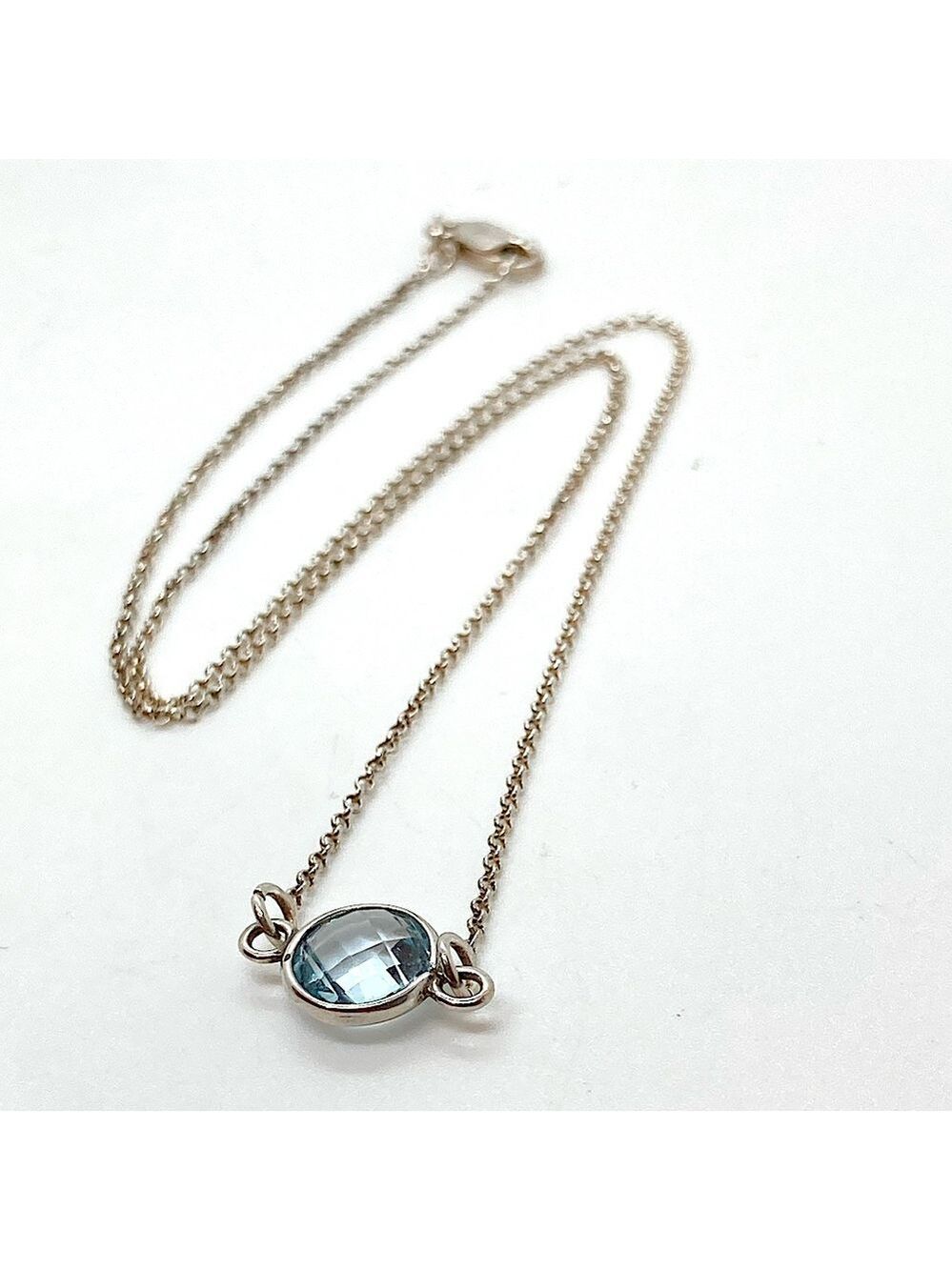 Vtg Sterling & Blue Topaz Double Sided Checkerboard Rolo Chain Necklace | 16” L